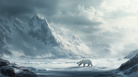 Polar bear (Ursus maritimus) on the pack ice. 3d renderの写真素材