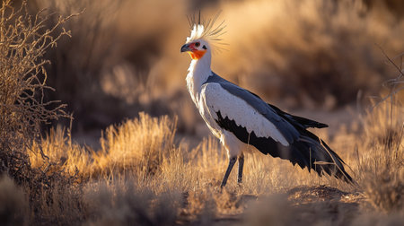 Secretary bird (Sagittarius serpentarius) in Namibiaの写真素材