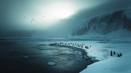 Group of penguins on the ice.の写真素材