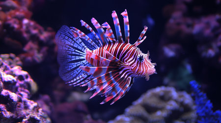 Red lionfish (Pterois volitans) in the aquariumの写真素材