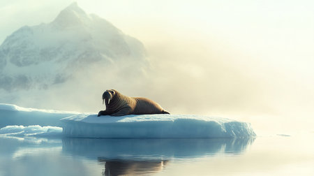 Sea lion on the ice floe. 3d renderの写真素材