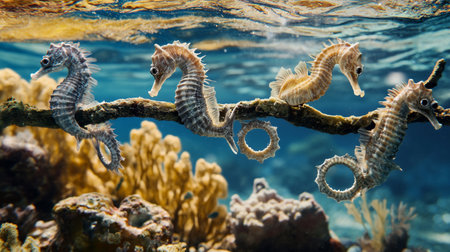 Seahorses on a coral reefの写真素材