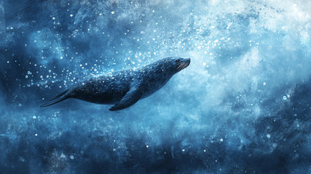 Fur seal swimming in the sea. 3d render illustration.の写真素材