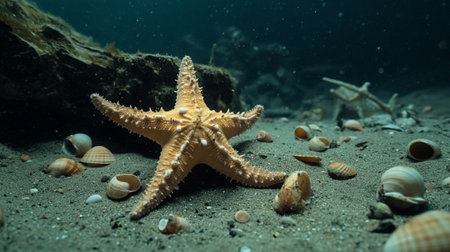 Starfish on the sandy bottom of the sea. Underwater photographyの写真素材