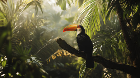 Toucan bird on the tree in the jungle, nature backgroundの写真素材