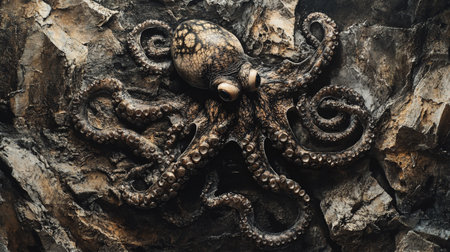 Octopus on the rock. Close-up. Toned.の写真素材
