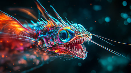 3D illustration of an eye of a creature with colorful eyesの写真素材