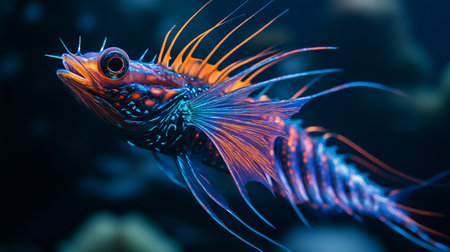 Tropical fish in aquarium. Beautiful underwater world with corals and tropical fish.の写真素材
