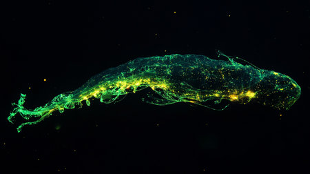 Abstract glowing particles on dark background. 3d rendering, 3d illustration.の写真素材