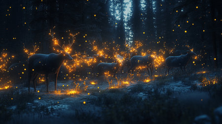 Deer in the forest with a flock of deer. 3d renderingの写真素材