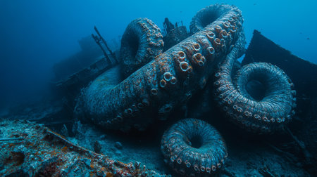 A large group of octopus on a wreck in the Red Seaの写真素材