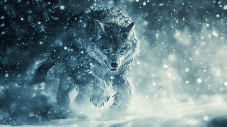 Wild wolf in a snowy forest. Wildlife scene from nature. 3d illustrationの写真素材