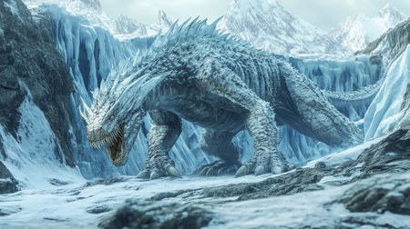 Dinosaur in the ice cave. 3d render. Fantasy illustration.の写真素材
