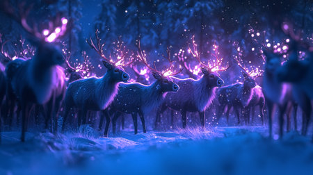deer in the forest at night, 3d rendering. Computer digital drawing.の写真素材
