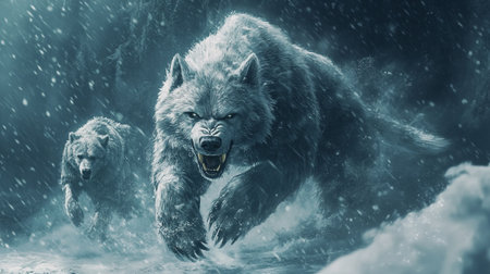 3D rendering of a wolf howling in a snowy forest.の写真素材