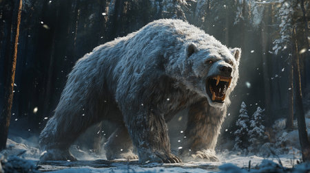 Big wild bear in winter forest. Wildlife scene. 3d renderingの写真素材