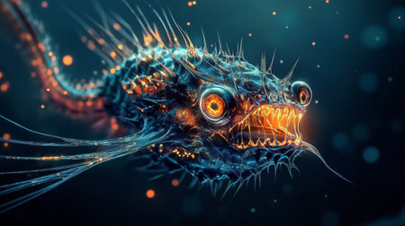 3d rendering of an animal with glowing eyes in the dark backgroundの写真素材