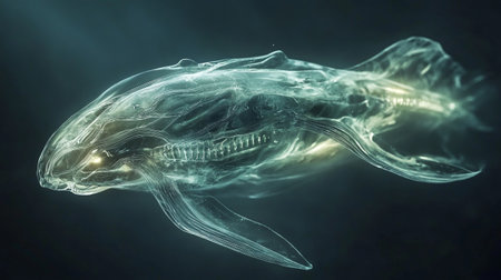 3D Illustration of a Blue Whale on a Black Background.の写真素材