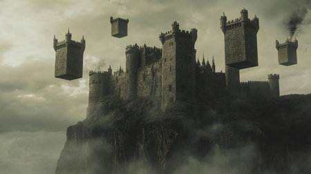 Fantasy landscape with medieval castle on the hill. 3d renderingの写真素材
