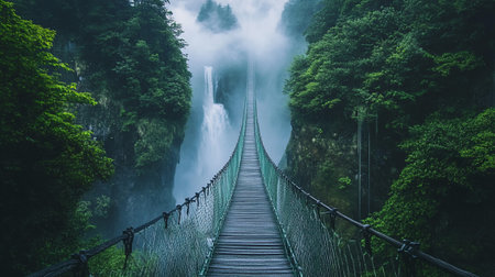 Hanging bridge in the middle of the forest.の写真素材