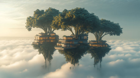 3D render of a scene with a house and trees.の写真素材