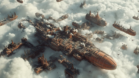 3d illustration of a space station in the clouds. 3d renderingの写真素材