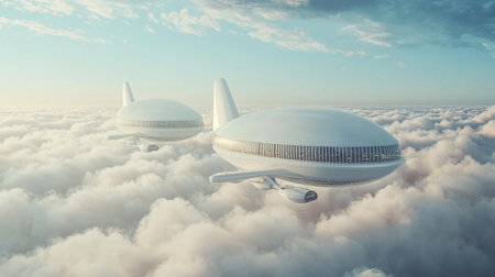 Airship in the clouds. 3D render. Conceptual image.の写真素材