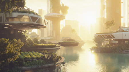 beautiful architecture building exterior in city at sunsetの写真素材