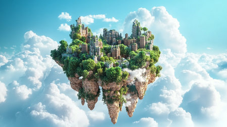 Fantasy island in the sky. 3D illustration. Elements of this image furnished by NASAの写真素材