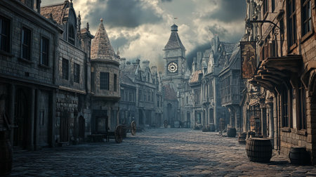 Old town street in Edinburgh, Scotland, UK. 3D renderingの写真素材