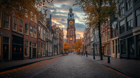 Street view of old houses in Amsterdam, Holland.の写真素材