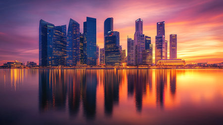 Singapore skyline at sunset. Singapore is the world's largest financial center and a major commercial center.の写真素材