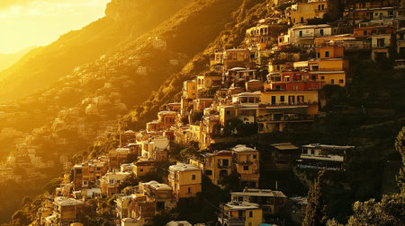Positano village at sunset, Amalfi Coast, Italyの写真素材