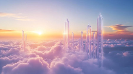 Fantasy alien planet. Flying in the clouds. 3d illustrationの写真素材