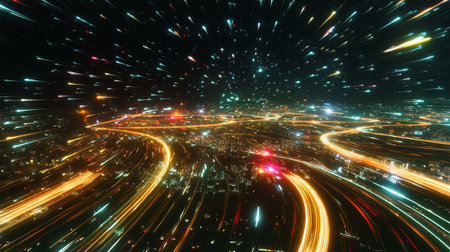 traffic in the city at night with motion blur, abstract backgroundの写真素材