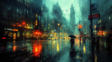 Rainy day in New York City, USA. Urban scene.の素材