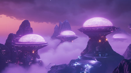 Fantasy alien planet in the clouds. 3d render illustration.の写真素材