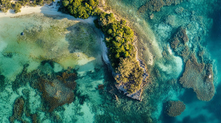 Aerial view of coral reef and sea. Coral reef with turquoise waterの写真素材