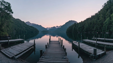 Sunset at the lake of Obersee in Bavaria, Germanyの写真素材