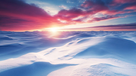 beautiful winter landscape. Sunset over the snow-covered field.の写真素材