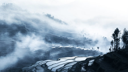 Terraced rice field in Yuanyang, Yunnan, Chinaの写真素材