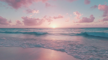 Beautiful sunset on the beach. Panoramic view of the sea.の写真素材