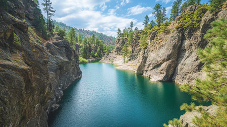 Beautiful view of the turquoise lake in the canyon.の写真素材