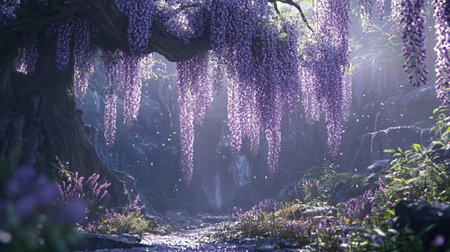 Wisteria flowers in the forest in morning light, Taiwan.の写真素材