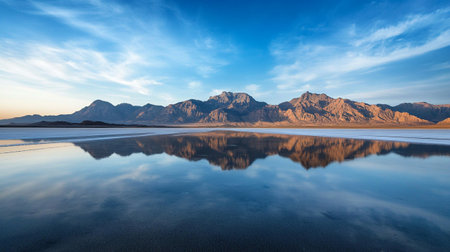 Reflection of the mountains in the water. Panoramic view.の写真素材