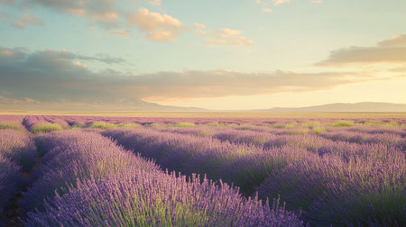Lavender field at sunset in Provence, France.の写真素材