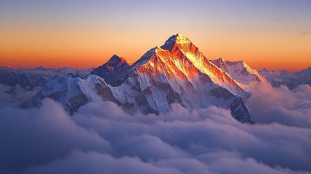 Sunset over Himalaya mountains, Annapurna Conservation Area, Nepalの写真素材