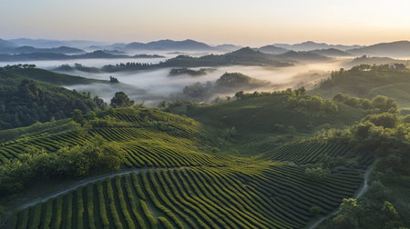 Tea Plantations in the morning, Chiang Rai Province, Thailandの写真素材