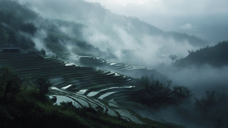 Terraced rice field in the morning, Bali, Indonesiaの写真素材