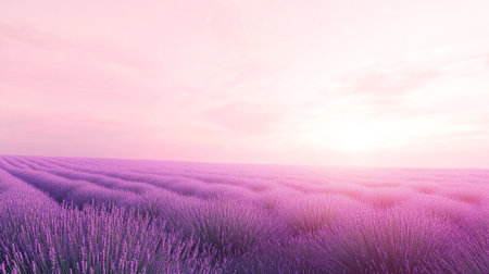 Lavender field at sunset. 3d render of lavender flowersの写真素材